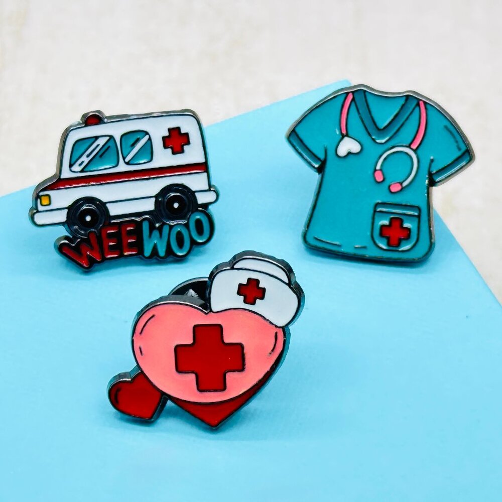 Set of 3 Medical Element Enamel Lapel Pin Nurse Pin Ambulance Pin